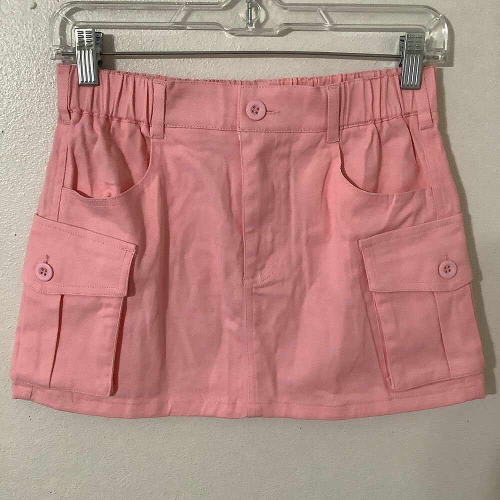 Pastel Pink Girly Feminine Preppy Coquette Casual Cargo Micro Mini Skirt Small